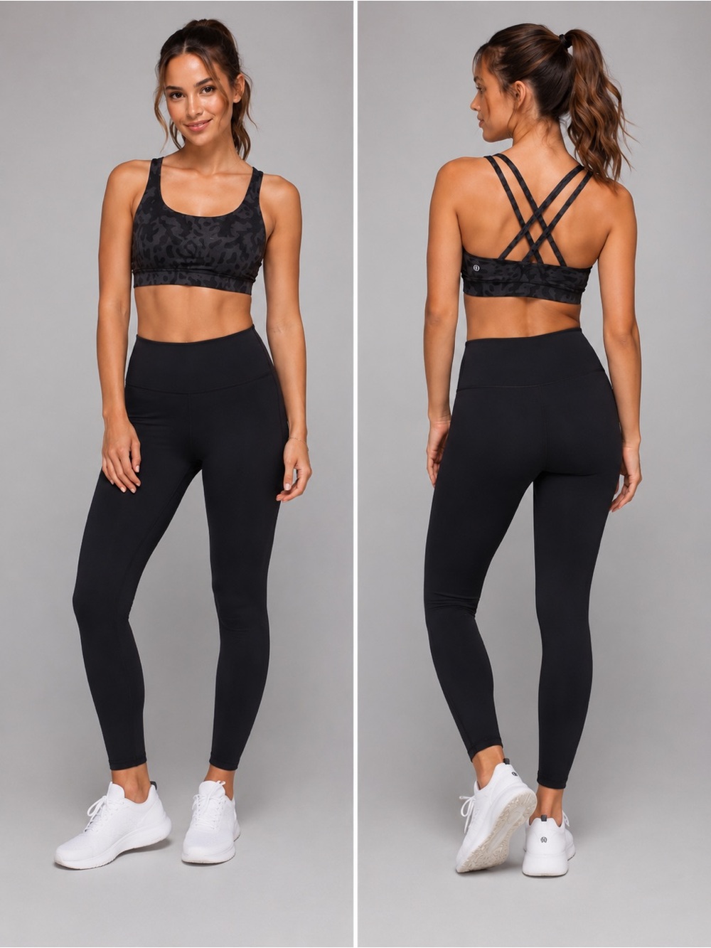 Lululemon Athletica Energy Sports Bra Black and Gray Leopard/ Cheetah Print